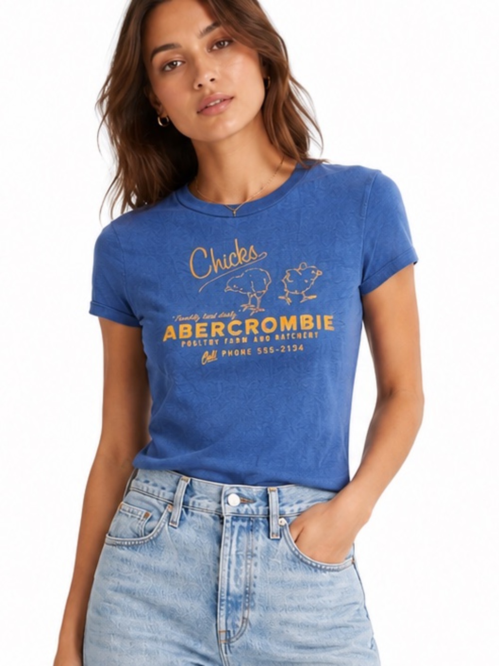 Abercrombie & Fitch Vintage Y2K Royal Blue Graphic Crew T-Shirt